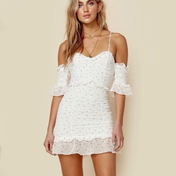 For Love & Lemons La Brooke Coquette Moon Stars Hearts Mini Ruffle Dress S - Picture 2 of 12